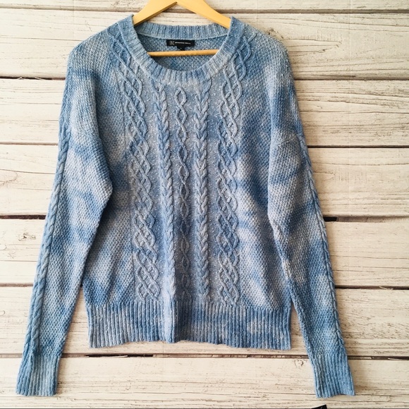 INC Chunky Cable Knit Blue Crew Neck Sweater - Picture 2 of 8